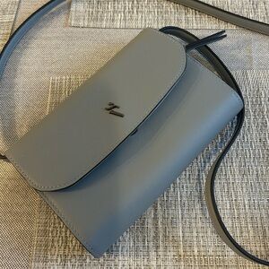 Crossbody Grey Leather Flap Crossbody Shoulder Minimalist Small Box Bag